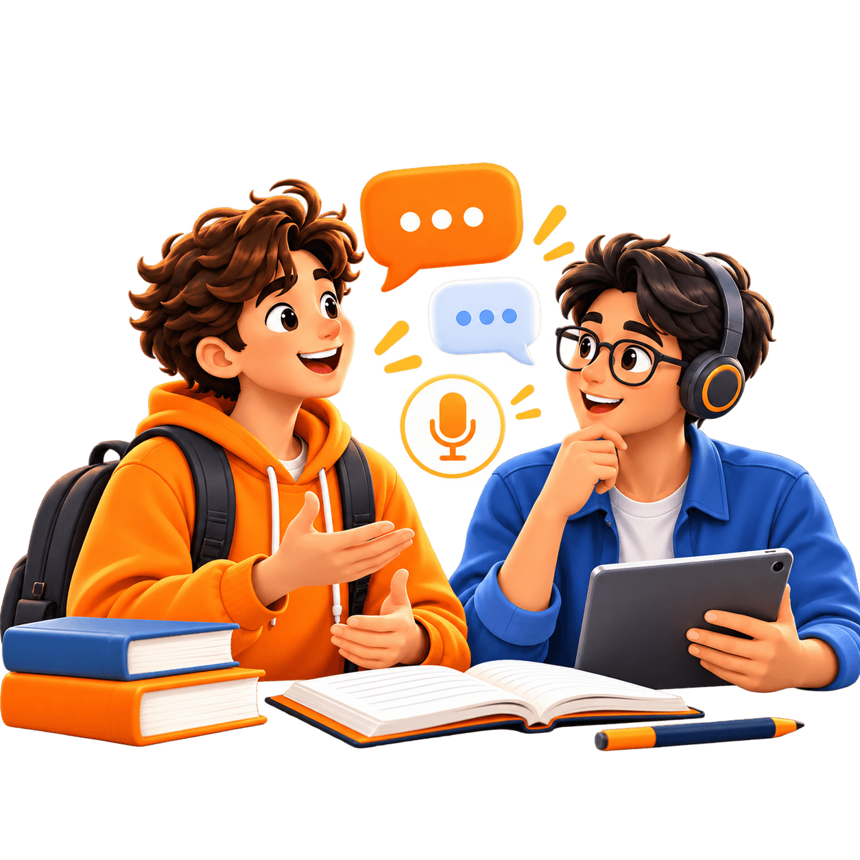 Two learners practising a speaking conversation